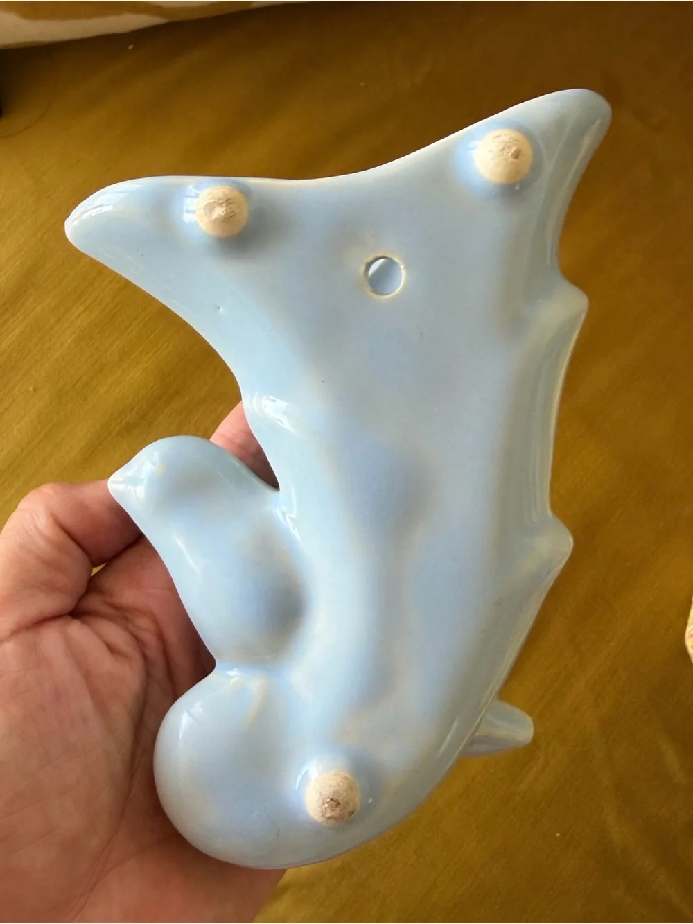 Vintage Ceramic Bird Wall Pocket in Light Blue
